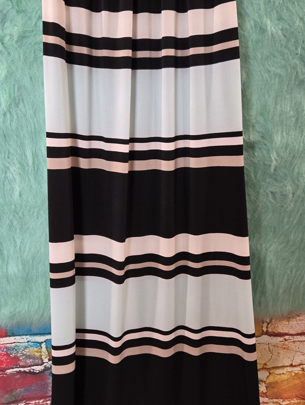 Chaps Blue Tan White Black Striped Halter Maxi Dress Size XS/TP - Picture 4 of 14